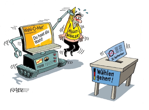 Cartoon: Wahlomatisierung (medium) by RABE tagged bundestagswahl,wahlkampf,osten,ddr,ostbeauftragter,bundesregierung,recht,rabe,ralf,böhme,cartoon,karikatur,pressezeichnung,farbcartoon,tagescartoon,kanzleramt,laschet,gartenzwerg,nichtwähler,wahlurne,mobilisierung,kettenfahrzeug,schlawittchen,bundestagswahl,wahlkampf,osten,ddr,ostbeauftragter,bundesregierung,recht,rabe,ralf,böhme,cartoon,karikatur,pressezeichnung,farbcartoon,tagescartoon,kanzleramt,laschet,gartenzwerg,nichtwähler,wahlurne,mobilisierung,kettenfahrzeug,schlawittchen