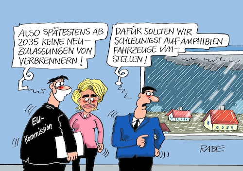 Cartoon: Wasser marsch (medium) by RABE tagged elektroautos,grüne,ladestationen,aufwärtstrend,neuzulassungen,rabe,ralf,böhme,cartoons,karikatur,pressezeichnung,farbcartoon,tagescartoon,diagramm,bilanz,autohäuser,kraftstoff,eu,kommiussion,verbrenner,verbrennungsmotoren,umstellung,klimawandel,klimakatastrophe,hochwasser,hochwassergebiet,katastrophengebiet,elektroautos,grüne,ladestationen,aufwärtstrend,neuzulassungen,rabe,ralf,böhme,cartoons,karikatur,pressezeichnung,farbcartoon,tagescartoon,diagramm,bilanz,autohäuser,kraftstoff,eu,kommiussion,verbrenner,verbrennungsmotoren,umstellung,klimawandel,klimakatastrophe,hochwasser,hochwassergebiet,katastrophengebiet