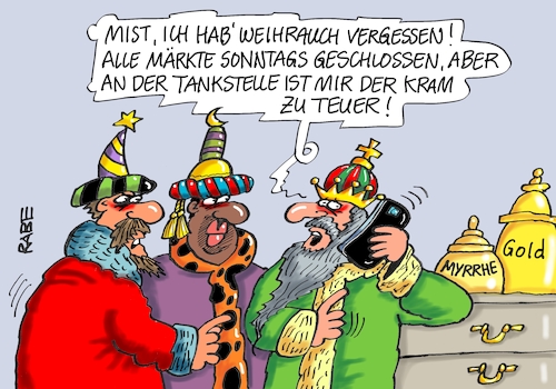 Cartoon: Weihrauch (medium) by RABE tagged weihrauch,gold,myrrhe,heiligen,drei,könige,sonntag,ladenöffnungszeiten,melchiorbaltasar,wüste,geschenke,jesuskind,caspar,rabe,ralf,böhme,cartoon,karikatur,pressezeichnung,farbcartoon,tagescartoon,tankstelle,weihnachtsgeschenke,teuer,geschenkeeinkauf,weihrauch,gold,myrrhe,heiligen,drei,könige,sonntag,ladenöffnungszeiten,melchiorbaltasar,wüste,geschenke,jesuskind,caspar,rabe,ralf,böhme,cartoon,karikatur,pressezeichnung,farbcartoon,tagescartoon,tankstelle,weihnachtsgeschenke,teuer,geschenkeeinkauf