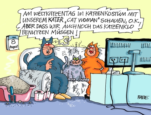 Cartoon: Weltkatzentag (medium) by RABE tagged katze,kater,weltkatzentag,katzentag,cat,catwoman,katzenklo,einstreu,couch,mann,frau,samtpfoten,rabe,ralf,böhme,cartoon,karikatur,pressezeichnung,farbcartoon,tagescartoon,katzenfutter,stubentiger,katze,kater,weltkatzentag,katzentag,cat,catwoman,katzenklo,einstreu,couch,mann,frau,samtpfoten,rabe,ralf,böhme,cartoon,karikatur,pressezeichnung,farbcartoon,tagescartoon,katzenfutter,stubentiger