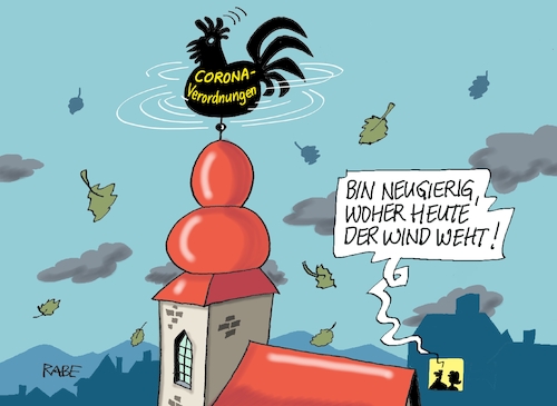 Cartoon: Wetterkampfhahn (medium) by RABE tagged virus,corona,pandemie,coronakrise,rabe,ralf,böhme,cartoon,karikatur,pressezeichnung,farbcartoon,tagescartoon,viren,virenschutz,mundschutz,desinfektion,föderal,föderalismus,ländersache,coronaverordnungen,aufhebung,lockerungen,wetter,wind,wetterhahn,kirchturm,virus,corona,pandemie,coronakrise,rabe,ralf,böhme,cartoon,karikatur,pressezeichnung,farbcartoon,tagescartoon,viren,virenschutz,mundschutz,desinfektion,föderal,föderalismus,ländersache,coronaverordnungen,aufhebung,lockerungen,wetter,wind,wetterhahn,kirchturm