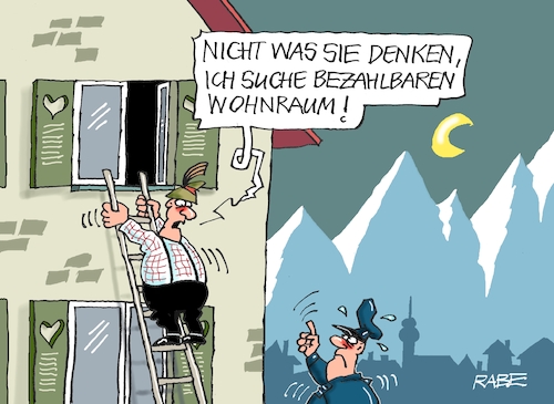 Cartoon: Wohnungsmangel (medium) by RABE tagged wohnraum,wohnraumgipfel,wohnungsbau,bauministerin,geywitz,rabe,ralf,böhme,cartoon,karikatur,pressezeichnung,farbcartoon,tagescartoon,fensterln,bayern,leiter,polizist,berge,wohnraum,wohnraumgipfel,wohnungsbau,bauministerin,geywitz,rabe,ralf,böhme,cartoon,karikatur,pressezeichnung,farbcartoon,tagescartoon,fensterln,bayern,leiter,polizist,berge