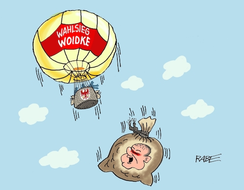 Cartoon: Woidkes Wahlsieg (medium) by RABE tagged landtagswahl,thüringen,septemper,cdu,afd,mario,voigt,bernd,höcke,tv,duell,fernsehduell,rabe,ralf,böhme,cartoon,karikatur,pressezeichnung,farbcartoon,tagescartoon,sachsen,wechselwähler,chamäleon,woidke,spd,wahlsieger,brandenburg,sandsack,scholz,berlin,wahlhilfe,verzicht,heißluftballon,ballon,fesselballon,landtagswahl,thüringen,septemper,cdu,afd,mario,voigt,bernd,höcke,tv,duell,fernsehduell,rabe,ralf,böhme,cartoon,karikatur,pressezeichnung,farbcartoon,tagescartoon,sachsen,wechselwähler,chamäleon,woidke,spd,wahlsieger,brandenburg,sandsack,scholz,berlin,wahlhilfe,verzicht,heißluftballon,ballon,fesselballon