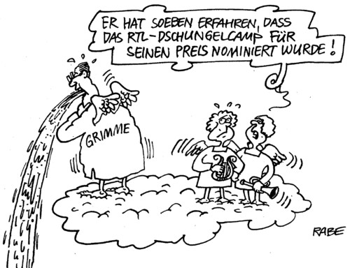 Cartoon: Wolkiges (medium) by RABE tagged grimme,grimmepreis,fernsehpreis,nominierung,privatsender,privatfernsehen,rtl,dschungel,dschungelcamp,ekelprüfungen,rabe,ralf,böhme,cartoon,karikatur,einschaltquoten,grimmeinstitut,dschungelkönig,zietlow,hartwich,grimme,grimmepreis,fernsehpreis,nominierung,privatsender,privatfernsehen,rtl,dschungel,dschungelcamp,ekelprüfungen,rabe,ralf,böhme,cartoon,karikatur,einschaltquoten,grimmeinstitut,dschungelkönig,zietlow,hartwich