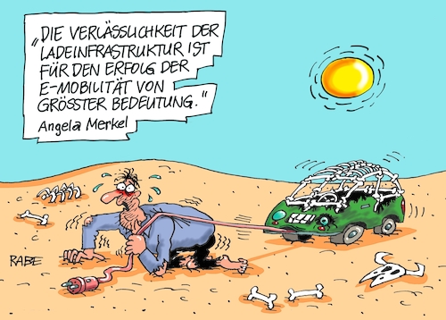 Cartoon: Wüste Ladestationen (medium) by RABE tagged klimawandel,umwelt,umweltministerin,schulze,sp,klimapreis,heizung,auto,rabe,ralf,böhme,cartoon,karikatur,pressezeichnung,farbcartoon,tagescartoon,brücke,bettler,verkehr,klimaprämie,friday,for,future,klimakanzlerin,merkel,iaa,automobilausstellung,frankfurt,eröffnung,verlässlichkeit,ladestation,ladeinfrastruktur,erfolg,elektromobilität,elektroautos,bedeutung,wüste,knochen,sand,hitze,sonne,heiss,durst,wasser,strom,klimawandel,umwelt,umweltministerin,schulze,sp,klimapreis,heizung,auto,rabe,ralf,böhme,cartoon,karikatur,pressezeichnung,farbcartoon,tagescartoon,brücke,bettler,verkehr,klimaprämie,friday,for,future,klimakanzlerin,merkel,iaa,automobilausstellung,frankfurt,eröffnung,verlässlichkeit,ladestation,ladeinfrastruktur,erfolg,elektromobilität,elektroautos,bedeutung,wüste,knochen,sand,hitze,sonne,heiss,durst,wasser,strom