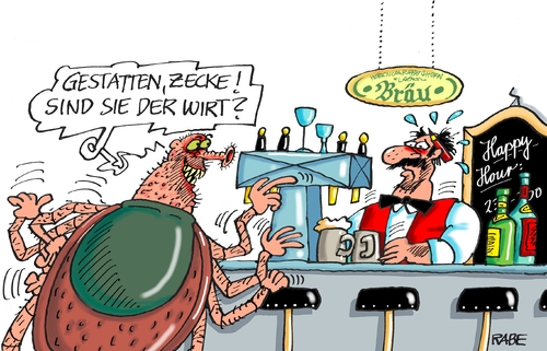 Cartoon: Zeckenalarm (medium) by RABE tagged zecken,kecke,wirt,blutsauger,zeckenalarm,insekten,parasiten,blut,peiniger,rabe,ralf,böhme,cartoon,karikatur,pressezeichnung,farbcartoon,tagescartoon,karnkheitsüberträger,wirtstier,gastwirt,gasthof,theke,ausschank,zecken,kecke,wirt,blutsauger,zeckenalarm,insekten,parasiten,blut,peiniger,rabe,ralf,böhme,cartoon,karikatur,pressezeichnung,farbcartoon,tagescartoon,karnkheitsüberträger,wirtstier,gastwirt,gasthof,theke,ausschank