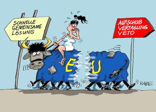 Cartoon: Zerreissprobe (medium) by RABE tagged virus,corona,pandemie,coronakrise,rabe,ralf,böhme,cartoon,karikatur,pressezeichnung,farbcartoon,tagescartoon,viren,virenschutz,mundschutz,desinfektion,föderal,föderalismus,ländersache,eu,brüssel,coronapaket,hilfspaket,merkel,macron,spanien,italien,zerreissprobe,stier,kompromiss,urban,kurz,österreich,niederlande,virus,corona,pandemie,coronakrise,rabe,ralf,böhme,cartoon,karikatur,pressezeichnung,farbcartoon,tagescartoon,viren,virenschutz,mundschutz,desinfektion,föderal,föderalismus,ländersache,eu,brüssel,coronapaket,hilfspaket,merkel,macron,spanien,italien,zerreissprobe,stier,kompromiss,urban,kurz,österreich,niederlande