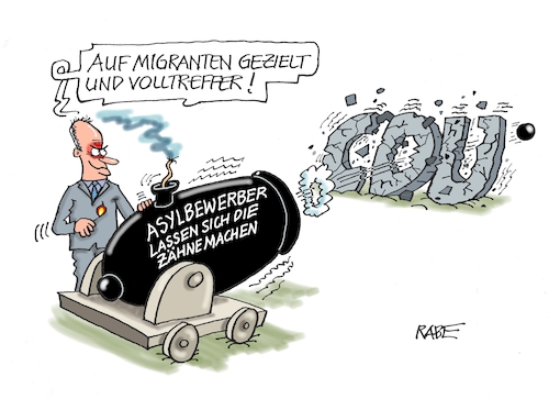 Cartoon: Zielgenau (medium) by RABE tagged cdu,logo,erneuerung,friedrich,merz,rabe,ralf,böhme,cartoon,karikatur,pressezeichnung,farbcartoon,tagescartoon,schrift,farbe,betrachter,lupe,brennglas,vergrösserungsglas,stein,umfragewerte,migranten,asylbewerber,populismus,zähne,zahnersatz,krankenkassen,zahnarzt,kanone,kanonenkugel,volltreffer,ziel,cdu,logo,erneuerung,friedrich,merz,rabe,ralf,böhme,cartoon,karikatur,pressezeichnung,farbcartoon,tagescartoon,schrift,farbe,betrachter,lupe,brennglas,vergrösserungsglas,stein,umfragewerte,migranten,asylbewerber,populismus,zähne,zahnersatz,krankenkassen,zahnarzt,kanone,kanonenkugel,volltreffer,ziel