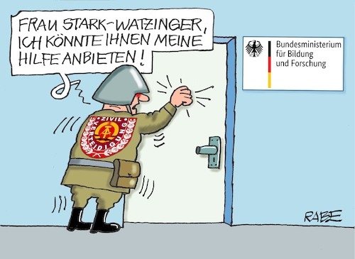 Cartoon: Zivildschutz (medium) by RABE tagged krise,krisenzeiten,klimakrise,ukrainekrieg,inflation,rückzug,rabe,ralf,böhme,cartoon,karikatur,pressezeichnung,farbcartoon,tagescartoon,klima,weltklimakonferenz,dubai,klimaabkommen,paris,untergang,kriegsvorbereitung,bildungsministerin,kriegsministerin,stark,watzinger,zivilschutz,bundeswehr,schule,schüler,kriegsertüchtigung,kriegspartei,schulklassen,lehrer,ddr,stahlhelm,sed,unrechtsstaat,krise,krisenzeiten,klimakrise,ukrainekrieg,inflation,rückzug,rabe,ralf,böhme,cartoon,karikatur,pressezeichnung,farbcartoon,tagescartoon,klima,weltklimakonferenz,dubai,klimaabkommen,paris,untergang,kriegsvorbereitung,bildungsministerin,kriegsministerin,stark,watzinger,zivilschutz,bundeswehr,schule,schüler,kriegsertüchtigung,kriegspartei,schulklassen,lehrer,ddr,stahlhelm,sed,unrechtsstaat