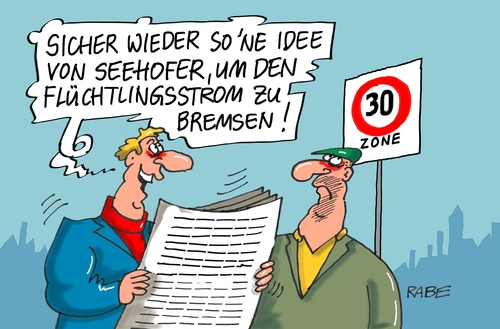 Cartoon: Zone Dreißig (medium) by RABE tagged flüchtlinge,flüchtlingskrise,flüchtlingsunterkunft,rabe,ralf,böhme,cartoon,karikatur,pressezeichnung,farbcartoon,tagescartoon,kanzlerin,merkel,cdu,seehofer,verkehrsminister,zone,dreißig,dobrindt,flüchtlinge,flüchtlingskrise,flüchtlingsunterkunft,rabe,ralf,böhme,cartoon,karikatur,pressezeichnung,farbcartoon,tagescartoon,kanzlerin,merkel,cdu,seehofer,verkehrsminister,zone,dreißig,dobrindt