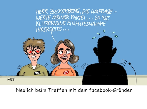 Cartoon: Zuckerberg trifft (medium) by RABE tagged nahles,spd,sozialdemokraten,groko,umfragetief,scholz,rabe,ralf,böhme,cartoon,karikatur,pressezeichnung,farbcartoon,tagescartoon,ruine,koalition,koalitionsvetrag,bruch,drahtseil,union,cdu,barlay,justizministerin,internet,akk,treffen,zuckerberg,facebook,facebookgründer,algorithmen,forderungen,regelungen,umfragewerte,einflußnahme,netz,nahles,spd,sozialdemokraten,groko,umfragetief,scholz,rabe,ralf,böhme,cartoon,karikatur,pressezeichnung,farbcartoon,tagescartoon,ruine,koalition,koalitionsvetrag,bruch,drahtseil,union,cdu,barlay,justizministerin,internet,akk,treffen,zuckerberg,facebook,facebookgründer,algorithmen,forderungen,regelungen,umfragewerte,einflußnahme,netz