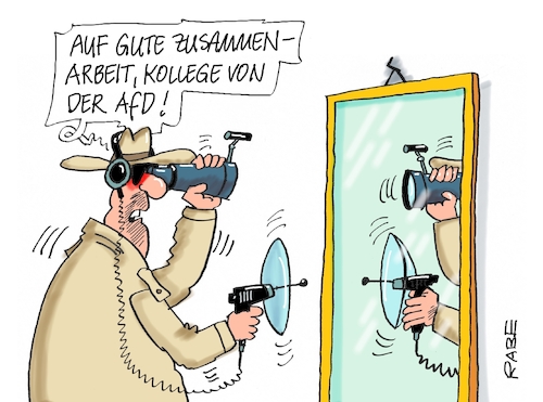 Cartoon: Zusammenschluß (medium) by RABE tagged afd,höcke,rechte,überwachung,verfassungsschutz,rabe,ralf,böhme,cartoon,karikatur,pressezeichnung,farbcartoon,tagescartoon,geheimdienst,spion,zusammenarbeit,innenminister,afd,höcke,rechte,überwachung,verfassungsschutz,rabe,ralf,böhme,cartoon,karikatur,pressezeichnung,farbcartoon,tagescartoon,geheimdienst,spion,zusammenarbeit,innenminister