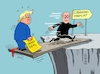 Cartoon: Auf der Klippenkippe (small) by RABE tagged trump,präsident,usa,donald,einmarsch,erstürmung,cartoon,karikatur,pressezeichnung,rabe,ralf,böhme,farbcartoon,tagescartoon,venezuela,südamerika,maduro,regimewechsel,weltordnung,kongress,völkerrecht,netanjahu,israel,iran,libanon,irankrieg,blockade,zoll,straße,hormus,sperrung,maut,brett,wippe,kippe,abgrund