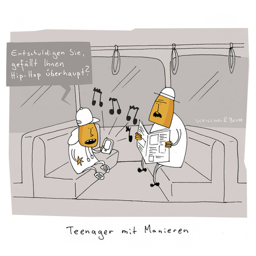 Cartoon: Bahnfahrt (medium) by Schilling  Blum tagged bahn,musik,hiphop,lärm,manieren