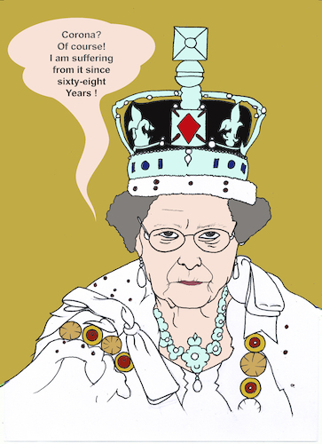 Cartoon: Corona der Queen (medium) by menschenskindergarten tagged corona,queen,united,kingdom,disease,virus