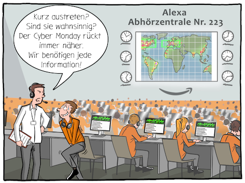 Cartoon: Alexa (medium) by Cloud Science tagged alexa,echo,amazon,abhoeren,ueberwachung,überwachen,datenschutz,mithoeren,clickworker,cyber,monday,tech,technik,technologie,daten,auswertung,informationen,sprachassistent,lauschen,nsa,digital,digitalisierung,lauschangriff,spion,spionage,wanze,skandal,datenskandal,internet,ecommerce,alexa,echo,amazon,abhoeren,ueberwachung,überwachen,datenschutz,mithoeren,clickworker,cyber,monday,tech,technik,technologie,daten,auswertung,informationen,sprachassistent,lauschen,nsa,digital,digitalisierung,lauschangriff,spion,spionage,wanze,skandal,datenskandal,internet,ecommerce