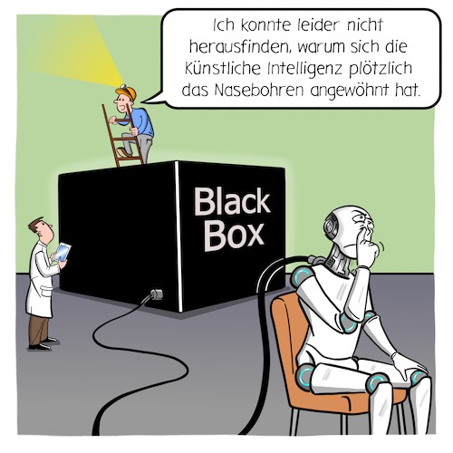 Cartoon: BlackBox-Problem (medium) by Cloud Science tagged ki,künstliche,intelligenz,roboter,deep,learning,maschine,maschinelles,lernen,daten,algorithmus,algorithmen,it,big,data,computer,tech,technik,technologie,digital,digitalisierung,blackbox,black,box,neuronales,netz,vernetzung,ki,künstliche,intelligenz,roboter,deep,learning,maschine,maschinelles,lernen,daten,algorithmus,algorithmen,it,big,data,computer,tech,technik,technologie,digital,digitalisierung,blackbox,black,box,neuronales,netz,vernetzung