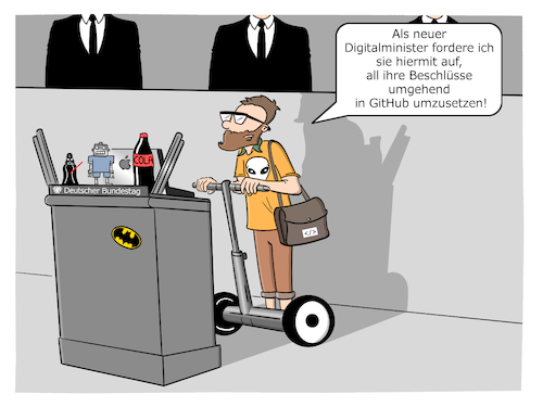 Cartoon: Digitalminister (medium) by Cloud Science tagged digitalminister,digitalisierung,digital,digitalministerium,bundestag,github,nerd,geek,politik,egovernment,zukunft,entwicklung,disruption,innovation,technologie,digitale,transformation,entwickler,digitalminister,digitalisierung,digital,digitalministerium,bundestag,github,nerd,geek,politik,egovernment,zukunft,entwicklung,disruption,innovation,technologie,digitale,transformation,entwickler