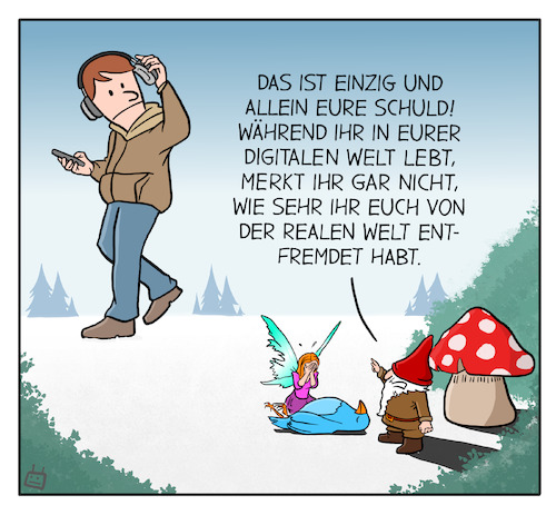 Cartoon: Entfremdung (medium) by Cloud Science tagged entfremdung,umwelt,nachhaltigkeit,achtsamtkeit,technologie,ethik,winter,weihnachten,märchen,fee,solutionismus,realität,leben,mensch,bewusstsein,einsamkeit,entfremdung,umwelt,nachhaltigkeit,achtsamtkeit,technologie,ethik,winter,weihnachten,märchen,fee,solutionismus,realität,leben,mensch,bewusstsein,einsamkeit