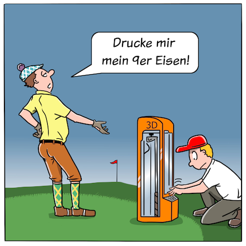 Cartoon: Golf Zukunft (medium) by Cloud Science tagged golf,3d,drucker,drucken,sport,cartoon,digtalisierung,digital,technik,tech,technologie,moeller,illustration,zukunft,disruption,transformation,golfplatz,golf,3d,drucker,drucken,sport,cartoon,digtalisierung,digital,technik,tech,technologie,moeller,illustration,zukunft,disruption,transformation,golfplatz