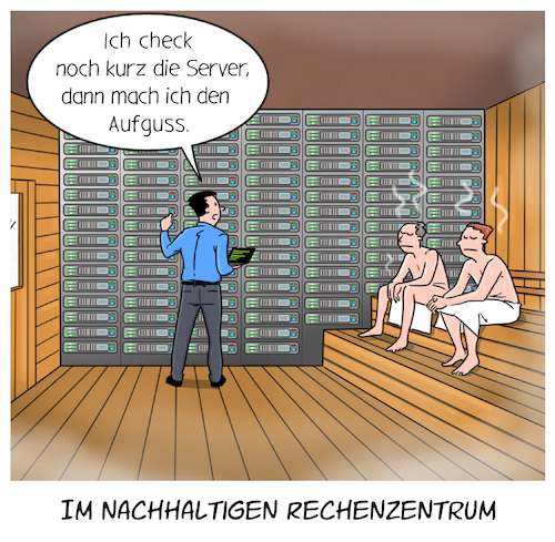 Cartoon: Im nachhaltigen Rechenzentrum (medium) by Cloud Science tagged rechenzentrum,rechenzentren,data,center,server,abwärme,wärme,energie,energieeffizienz,nachhaltigkeit,umwelt,daten,sauna,tech,technik,technologie,digital,digitalisierung,strom,vernetzung,it,racks,klima,klimaneutral,co2,rechenzentrum,rechenzentren,data,center,server,abwärme,wärme,energie,energieeffizienz,nachhaltigkeit,umwelt,daten,sauna,tech,technik,technologie,digital,digitalisierung,strom,vernetzung,it,racks,klima,klimaneutral,co2