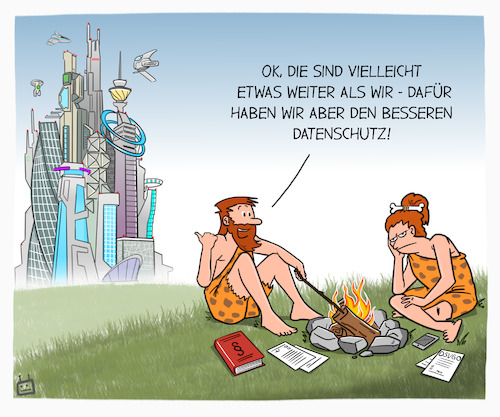 Cartoon: Innovation Vs. Datenschutz (medium) by Cloud Science tagged ki,datenschutz,ai,künstliche,intelligenz,chatgpt,verbot,innovation,prompt,generativ,zukunft,ki,datenschutz,ai,künstliche,intelligenz,chatgpt,verbot,innovation,prompt,generativ,zukunft