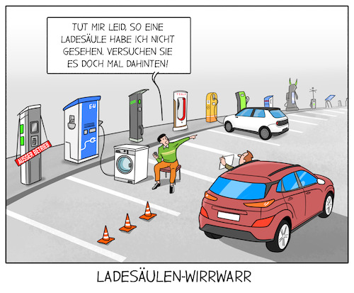 Cartoon: Ladesäulen-WirrWirr (medium) by Cloud Science tagged ladesäule,ladesäulen,elektroauto,eauto,elektro,emobility,ladestation,ladestationen,elektromobilität,technologie,digitalisierung,strom,tanken,aufladen,laden,ladeinfrastruktur,verkehr,ladesäule,ladesäulen,elektroauto,eauto,elektro,emobility,ladestation,ladestationen,elektromobilität,technologie,digitalisierung,strom,tanken,aufladen,laden,ladeinfrastruktur,verkehr