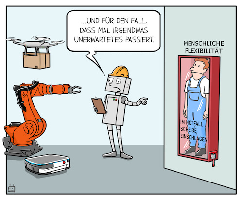 Cartoon: Menschliche Flexibilität (medium) by Cloud Science tagged ki,roboter,automatisierung,künstliche,intelligenz,zukunft,fabrik,smart,factory,mensch,maschine,automation,arbeit,digital,digitalisierung,flexibilität,ki,roboter,automatisierung,künstliche,intelligenz,zukunft,fabrik,smart,factory,mensch,maschine,automation,arbeit,digital,digitalisierung,flexibilität