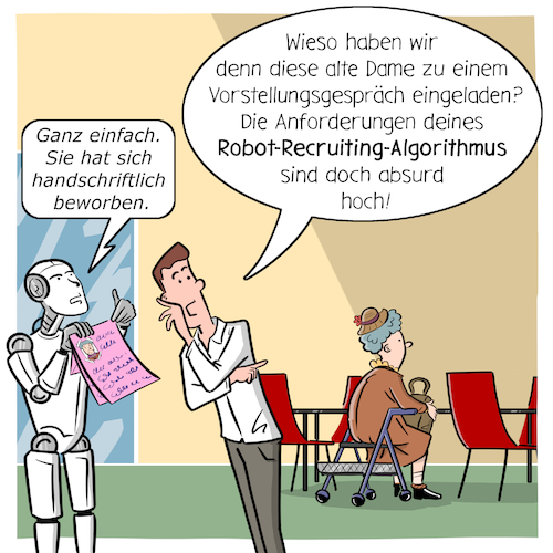 Cartoon: Robo-Recruiting (medium) by Cloud Science tagged robo,recruiting,recruitment,bewerbung,ki,ai,algorithmen,bewerbungsgespraech,vorstellungsgespraech,filter,daten,analyse,arbeit,zukunft,digitalisierung,digital,roboter,diskriminierung,job,einstellung,hr,personalwesen,unternehmen,management,beruf,innovation,kuenstliche,intelligenz,personal,rekrutierung,it,tech,technik,technologie,future,transformation,wandel,change,businesscartoon,robo,recruiting,recruitment,bewerbung,ki,ai,algorithmen,bewerbungsgespraech,vorstellungsgespraech,filter,daten,analyse,arbeit,zukunft,digitalisierung,digital,roboter,diskriminierung,job,einstellung,hr,personalwesen,unternehmen,management,beruf,innovation,kuenstliche,intelligenz,personal,rekrutierung,it,tech,technik,technologie,future,transformation,wandel,change,businesscartoon