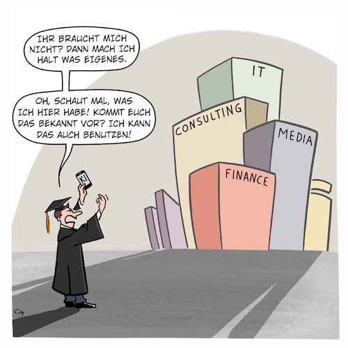 Cartoon: Was Eigenes (medium) by Cloud Science tagged ki,künstliche,intelligenz,berufseinstieg,job,arbeit,einstiegsjobs,uni,absolventen,arbeitsmarkt,entrepreneur,selbstständigkeit,startup,ki,künstliche,intelligenz,berufseinstieg,job,arbeit,einstiegsjobs,uni,absolventen,arbeitsmarkt,entrepreneur,selbstständigkeit,startup