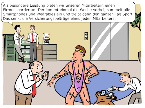 Cartoon: Wearable Versicherungsprämie (medium) by Cloud Science tagged wirtschaft,cartoon,comic,business,versicherung,insurence,insuretech,technologie,digitalisierung,ueberwachung,daten,datenanalyse,satire,bigdata,auswertung,verhalten,health,tracker,gesundheit,cloud,computing,belohnung,praemie,versicherungsbeitraege,mitarbeiter,wearable,gamification,apple,watch,firma,firmensport,leistung,beitraege,iwatch,smartphone,smartwatch,sensoren,anreize,modelle,buero,unternehmen,fitness,fitnesstracker,wellness,lebensstil,wok,life,balance,gesundheitssystem,datenschutz,data,broker,mining,anreizsystem,messdaten,krankenkasse,moeller,wirtschaft,cartoon,comic,business,versicherung,insurence,insuretech,technologie,digitalisierung,ueberwachung,daten,datenanalyse,satire,bigdata,auswertung,verhalten,health,tracker,gesundheit,cloud,computing,belohnung,praemie,versicherungsbeitraege,mitarbeiter,wearable,gamification,apple,watch,firma,firmensport,leistung,beitraege,iwatch,smartphone,smartwatch,sensoren,anreize,modelle,buero,unternehmen,fitness,fitnesstracker,wellness,lebensstil,wok,life,balance,gesundheitssystem,datenschutz,data,broker,mining,anreizsystem,messdaten,krankenkasse,moeller