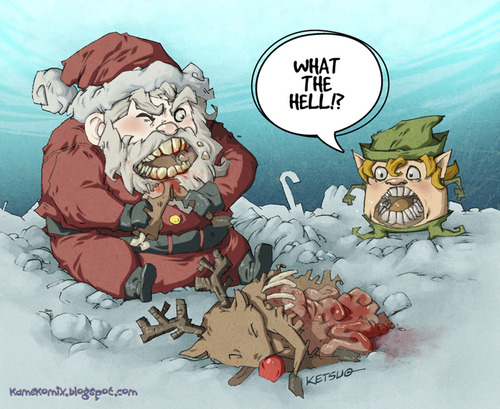 Cartoon: When Santa is hungry... (medium) by ketsuotategami tagged pole,north,snow,elf,elve,rudolph,reindeer,deer,claus,christmas,santa