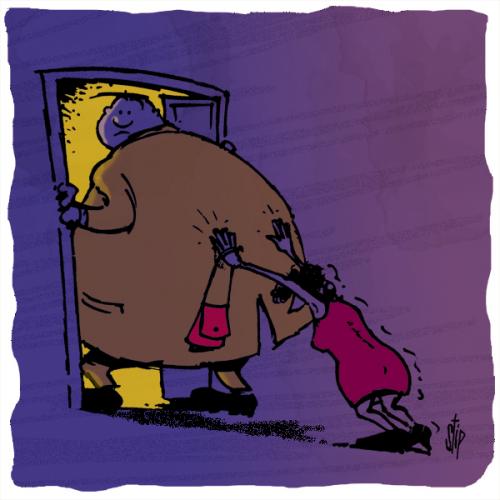 Cartoon: What Would You Do If I Were Fat? (medium) by stip tagged fat,door,beziehung,partnerschaft,ehe,ehepaar,liebe,wohnen,wohnung,haustür,tür,fett,dick,gewicht,gesundheit,fettleibigkeit,übergewicht,maßlos,maßlosigkeit,verhältnisse,ernährung,essen