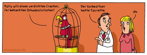 Cartoon: Schoolpeppers 117 (medium) by Schoolpeppers tagged tourette,krankheit,papagei