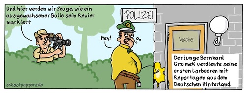 Cartoon: Schoolpeppers 229 (medium) by Schoolpeppers tagged polizei,bernhard,grzimek,natur,film