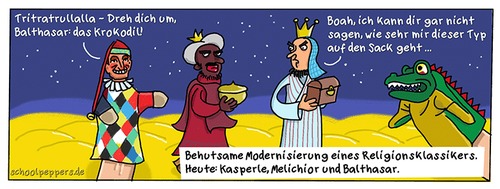 Cartoon: Schoolpeppers 291 (medium) by Schoolpeppers tagged religion,kasperletheater,drei,heiligen,könige