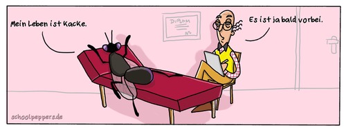 Cartoon: Schoolpeppers 72 (medium) by Schoolpeppers tagged insekt,tiere,fliege,psychiater