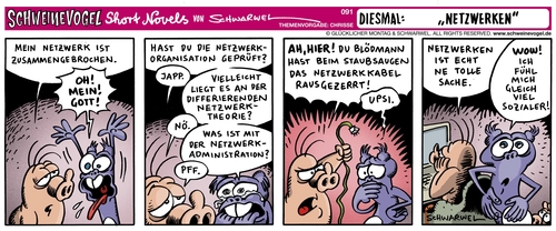 Cartoon: Schweinevogel Netzwerken (medium) by Schweinevogel tagged iron,doof,computer,netzwerk,sozial,hausarbeit,cartoon,schwarwel,schweinevogel