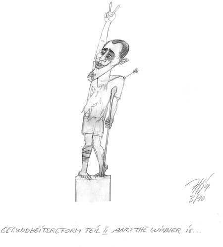 Cartoon: obama siegt (medium) by sasch tagged usa,obama,reform,health,konflikt,money