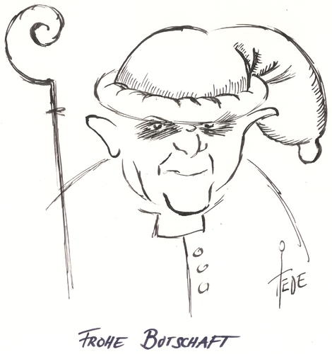 Cartoon: Frohe Botschaft (medium) by tiede tagged tiede,tiedemann,kondomverbot,kondom,papst,kondomverbot,religion,vatikan,sex,verhütung,botschaft,bennedikt,kirche,katholische kirche,papst,kondom,kondomverbor,katholische