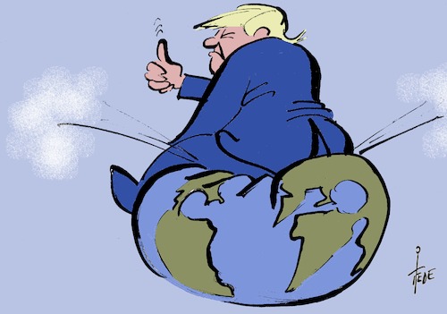 Cartoon: America first (medium) by tiede tagged trump,klima,america,first,tiede,cartoon,karikatur,trump,klima,america,first,tiede,cartoon,karikatur