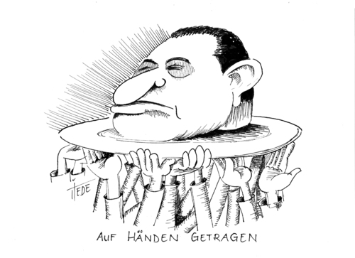 Cartoon: Auf Händen getragen (medium) by tiede tagged mubarak,rücktritt,ägypten,militär,revolte,demokratie,mubarak,rücktritt,ägypten,militär,revolte,demokratie