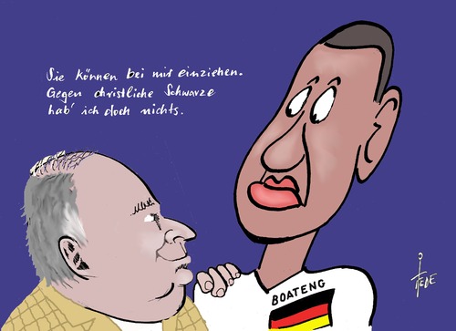 Cartoon: Boateng (medium) by tiede tagged storch,von,petry,islam,fremdenfeindlichkeit,afd,gauland,alexander,boateng,jerome,tiede,cartoon,karikatur,jerome,boateng,alexander,gauland,afd,fremdenfeindlichkeit,islam,petry,von,storch