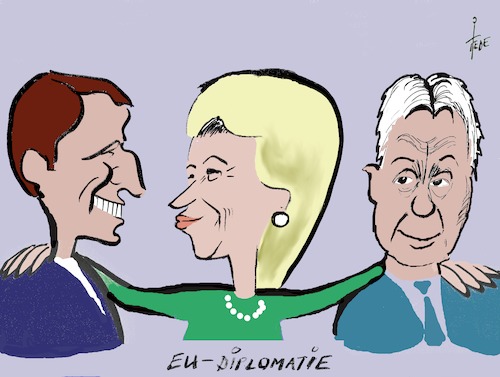 Cartoon: von der Leyen (medium) by tiede tagged eu,kommissionsvorsitz,nominierung,von,der,leyen,macron,orban,tiede,cartoon,karikatur,eu,kommissionsvorsitz,nominierung,von,der,leyen,macron,orban,tiede,cartoon,karikatur