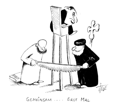 Cartoon: Begrenzte Gemeinsamkeit (medium) by tiede tagged revolte,begrenzte,gemeinsamkeit,kopten,christen,muslime,ägypten,mubarak,mubarak,ägypten,muslime,christen,gemeinsamkeit