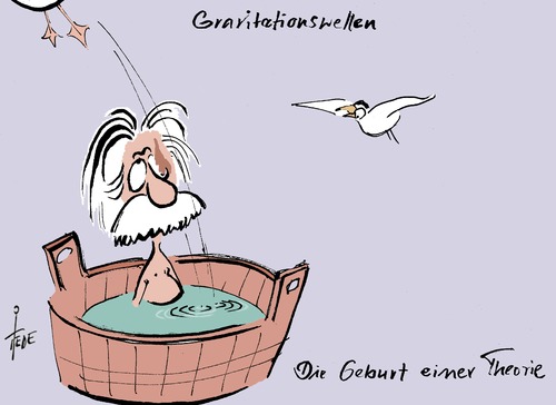 Cartoon: Gravitationswellen (medium) by tiede tagged albert,einstein,gravitationswellen,gravitation,urknall,universum,relativitätstheorie,cartoon,karikatur,tiede,albert,einstein,gravitationswellen,gravitation,urknall,universum,relativitätstheorie,cartoon,karikatur,tiede