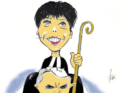 Cartoon: Jetzt geht s los! (medium) by tiede tagged cartoon,tiedemann,joachim,tiede,neubeginn,kirche,frauen,kässmann,margot,benedikt,papstwahl,rücktritt,papst,karikatur,papst,rücktritt,benedikt,margot,kässmann,tiede,joachim,tiedemann,cartoon,karikatur