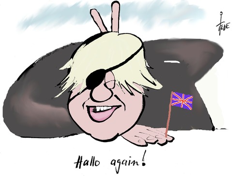 Cartoon: Johnson-Hallo! (medium) by tiede tagged boris,johnson,brexit,außenminister,theresa,may,greatbritain,tiede,cartoon,karikatur,boris,johnson,brexit,außenminister,theresa,may,greatbritain,tiede,cartoon,karikatur