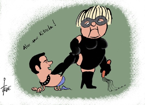 Cartoon: Merkel Sadomaso (medium) by tiede tagged griechenland,schulden,eu,varoufakis,tsipras,merkel,merkel,tsipras,varoufakis,eu,schulden,griechenland