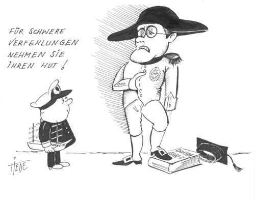 Cartoon: Zweierlei Maß (medium) by tiede tagged konflikt,verteidigungsminister,dienstaufgaben,aberkennung,doktortitel,guttenberg,guttenberg,doktortitel,aberkennung,dienstaufgaben,verteidigungsminister,konflikt